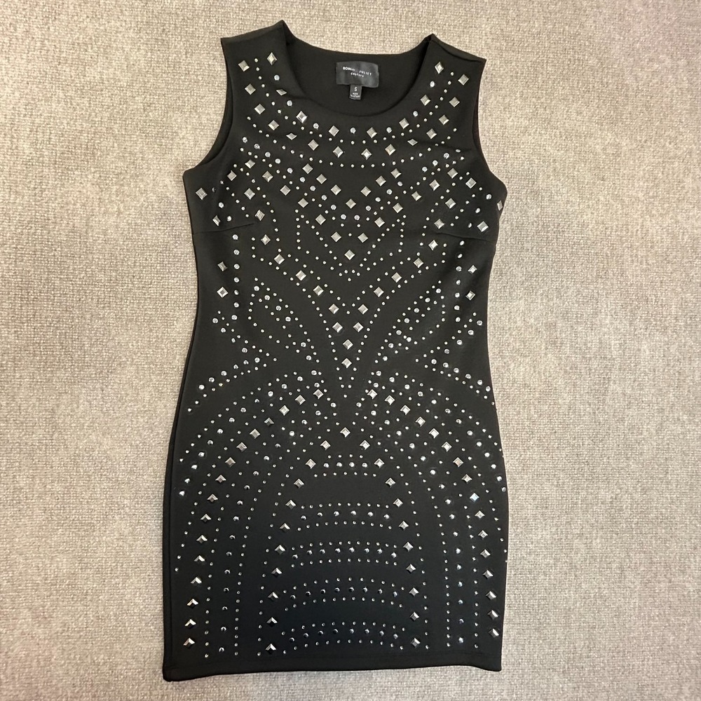 Romeo & Juliet Couture Bodycon Dress Womens Small Black Studded Stretch Side Zip